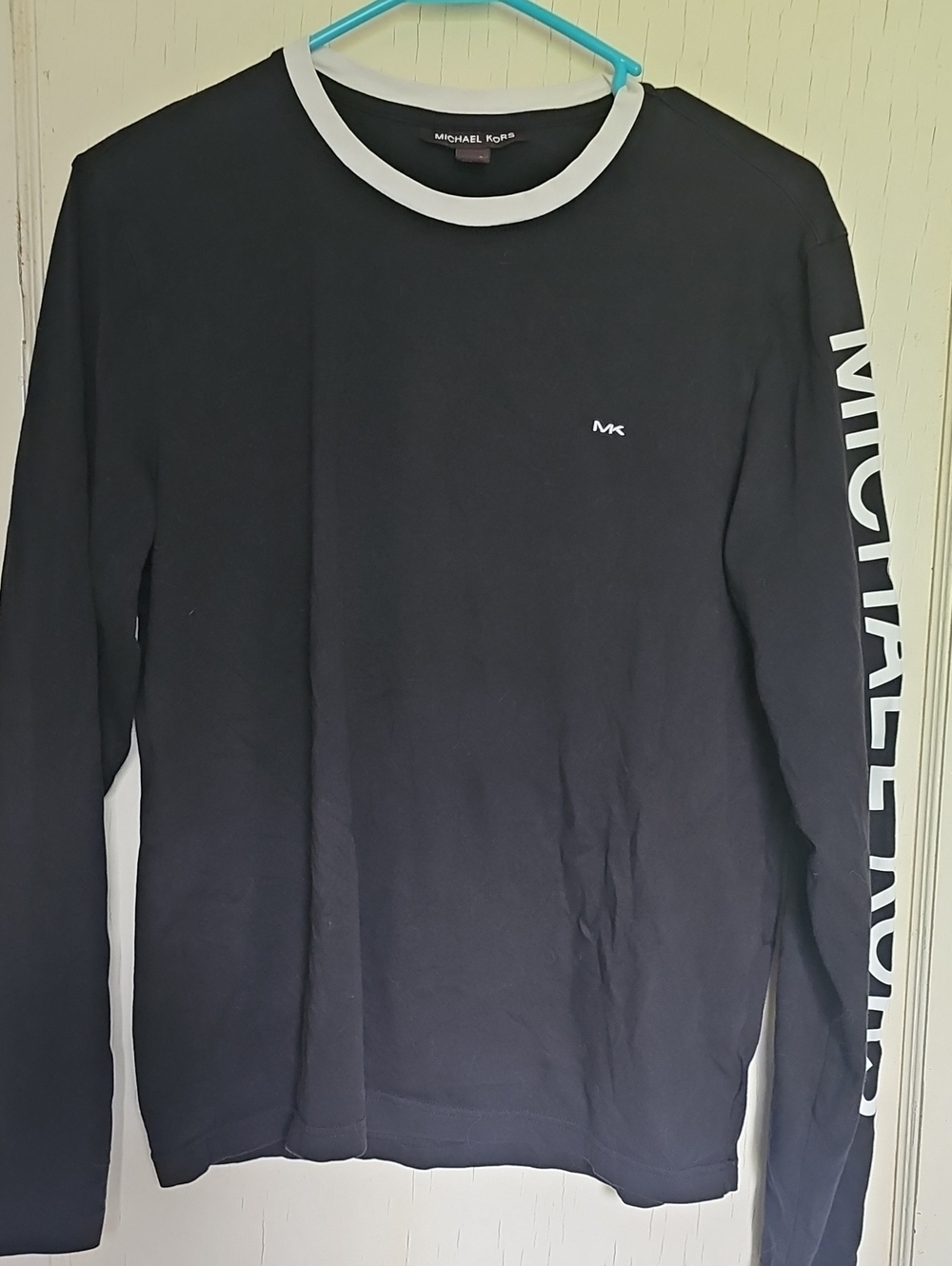 Michael Kors Black Long Sleeve Crewneck with White Trim and Sleeve Logo